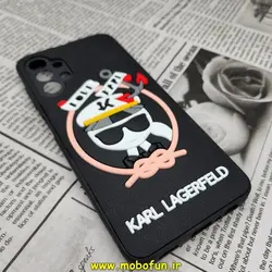 قاب گوشی Galaxy A13 4G سامسونگ طرح کارل لاجرفلد KARL LAGERFELD سیلیکونی سخت Hard سه بعدی برجسته محافظ لنز دار مشکی کد 525
