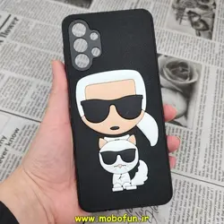 قاب گوشی Galaxy A13 4G سامسونگ طرح کارل لاجرفلد KARL LAGERFELD سیلیکونی سخت Hard سه بعدی برجسته محافظ لنز دار مشکی کد 522