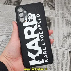 قاب گوشی Galaxy A13 4G سامسونگ طرح کارل لاجرفلد KARL LAGERFELD سیلیکونی سخت Hard سه بعدی برجسته محافظ لنز دار مشکی کد 521