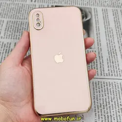 قاب گوشی iPhone X - iPhone XS آیفون طرح ژله ای مای کیس گلد لاین دور طلایی محافظ لنز دار گلبهی کد 431