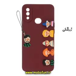 قاب گوشی Galaxy A10S سامسونگ طرح سیلیکونی ژله ای سه بعدی برجسته عروسکی محافظ لنز دار آویزدار زرشکی کد 538