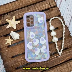 قاب گوشی Galaxy A33 5G سامسونگ طرح ماربل قلبی محافظ لنزدار به همراه آویز مرواریدی رنگ یاسی کد 393