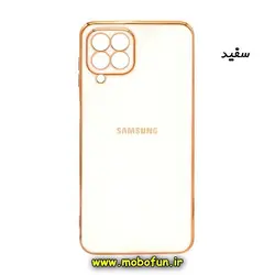 قاب گوشی Galaxy M53 5G سامسونگ طرح ژله ای مای کیس گلد لاین دور طلایی محافظ لنز دار سفید کد 26