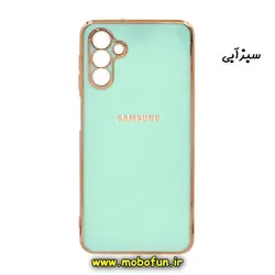 قاب گوشی Galaxy A34 5G سامسونگ طرح ژله ای مای کیس گلد لاین دور طلایی محافظ لنز دار سبزآبی کد 51