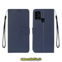 کیف گوشی Galaxy A21S سامسونگ مگنتی طرح چرم کتابی محافظ لنزدار سرمه ای کد 634
