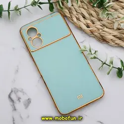 قاب گوشی Poco M5 - Redmi 11 Prime 4G شیائومی طرح ژله ای مای کیس گلد لاین دور طلایی محافظ لنز دار سبزآبی کد 421