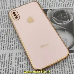 قاب گوشی iPhone X - iPhone XS آیفون طرح ژله ای مای کیس گلد لاین دور طلایی محافظ لنز دار گلبهی کد 257