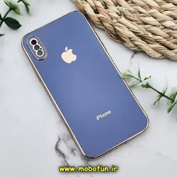 قاب گوشی iPhone X - iPhone XS آیفون طرح ژله ای مای کیس گلد لاین دور طلایی محافظ لنز دار آبی فیلی کد 473