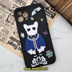 قاب گوشی iPhone 12 Pro آیفون طرح سیلیکونی ژله ای سه بعدی برجسته بولداگ محافظ لنز دار مشکی کد 751