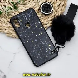 قاب گوشی Galaxy A11 سامسونگ طرح ماربل به همراه بند پام پام و پاپ سوکت الماسی مشکی کد 590