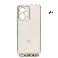 قاب گوشی Redmi Note 12 5G - Poco X5 - Redmi Note 12 China شیائومی طرح ژله ای مای کیس گلد لاین دور طلایی محافظ لنز دار سفید کد 46