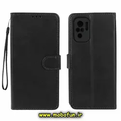 کیف گوشی Redmi Note 10 4G - Redmi Note 10S - Poco M5S شیائومی مگنتی طرح چرم کتابی محافظ لنزدار مشکی کد 453