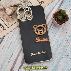 قاب گوشی iPhone 13 Pro Max آیفون طرح ژله ای مای کیس SWEET گلد لاین دور طلایی عروسکی سه بعدی محافظ لنز دار مشکی کد 497
