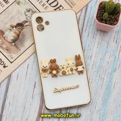 قاب گوشی Galaxy A04 - Galaxy M13 5G سامسونگ طرح ژله ای مای کیس گلد لاین دور طلایی عروسکی سه بعدی محافظ لنز دار سفید کد 127