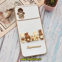 قاب گوشی Poco M5 - Redmi 11 Prime 4G شیائومی طرح ژله ای مای کیس گلد لاین دور طلایی عروسکی سه بعدی محافظ لنز دار سفید کد 28