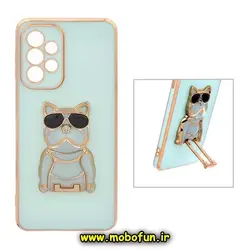 قاب گوشی Galaxy A52 4G - Galaxy A52 5G - Galaxy A52S سامسونگ طرح ژله ای سگ بولداگ مای کیس گلد لاین دور طلایی محافظ لنز دار سبزآبی کد 1079