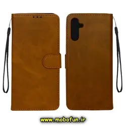 کیف گوشی Galaxy A34 5G سامسونگ مگنتی طرح چرم کتابی عسلی کد 75