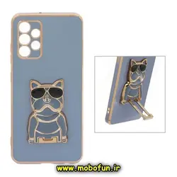 قاب گوشی Galaxy A32 4G سامسونگ طرح ژله ای سگ بولداگ مای کیس گلد لاین دور طلایی محافظ لنز دار آبی فیلی کد 820