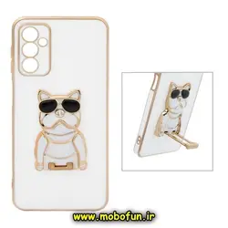 قاب گوشی Galaxy A04S سامسونگ طرح ژله ای سگ بولداگ مای کیس گلد لاین دور طلایی محافظ لنز دار سفید کد 159