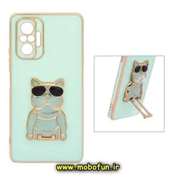 قاب گوشی Redmi Note 10 Pro 4G - Redmi Note 10 Pro Max شیائومی طرح ژله ای سگ بولداگ مای کیس گلد لاین دور طلایی محافظ لنز دار سبزآبی کد 532