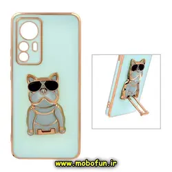 قاب گوشی Xiaomi Mi 12T -  Xiaomi 12T Pro شیائومی طرح ژله ای سگ بولداگ مای کیس گلد لاین دور طلایی محافظ لنز دار سبزآبی کد 86
