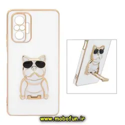 قاب گوشی Redmi Note 10 Pro 4G - Redmi Note 10 Pro Max شیائومی طرح ژله ای سگ بولداگ مای کیس گلد لاین دور طلایی محافظ لنز دار سفید کد 528