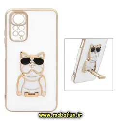 قاب گوشی Redmi Note 11 4G - Redmi Note 11S شیائومی طرح ژله ای سگ بولداگ مای کیس گلد لاین دور طلایی محافظ لنز دار سفید کد 664