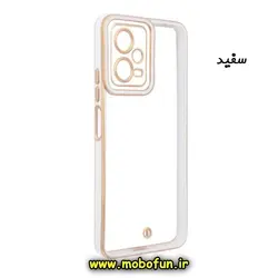 قاب گوشی Poco X5 شیائومی طرح الکتروپلیتینگ ژله ای شفاف اورجینال یونیک کیس Unique Case محافظ لنز دار سفید کد 55
