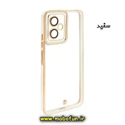 قاب گوشی Poco X5 شیائومی طرح الکتروپلیتینگ ژله ای شفاف اورجینال یونیک کیس Unique Case محافظ لنز دار شیشه ای گلسی سفید کد 51