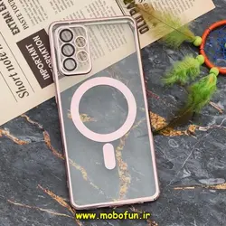 قاب گوشی Galaxy A72 4G - Galaxy A72 5G سامسونگ طرح الکتروپلیتینگ مگ سیفی ژله ای شفاف اورجینال یونیک کیس Unique Case محافظ لنز دار گلسی رزگلد کد 450