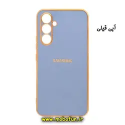 قاب گوشی Galaxy A24 4G سامسونگ طرح ژله ای مای کیس گلد لاین دور طلایی محافظ لنز دار آبی فیلی کد 12