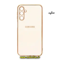 قاب گوشی Galaxy A24 4G سامسونگ طرح ژله ای مای کیس گلد لاین دور طلایی محافظ لنز دار سفید کد 11