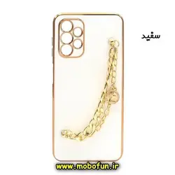 قاب گوشی Galaxy A13 4G سامسونگ طرح مای کیس گلد لاین لاکچری دستبندی کارتیر محافظ لنز دار سفید کد 596