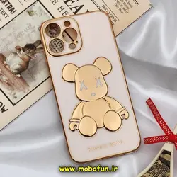 قاب گوشی iPhone 13 Pro Max آیفون طرح ژله ای مای کیس خرس طلایی تدی برجسته POWER BEAR محافظ لنز دار گلبهی کد 506