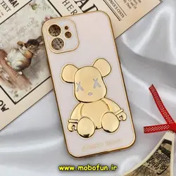 قاب گوشی iPhone 12 آیفون طرح ژله ای مای کیس خرس طلایی تدی برجسته POWER BEAR محافظ لنز دار گلبهی کد 769