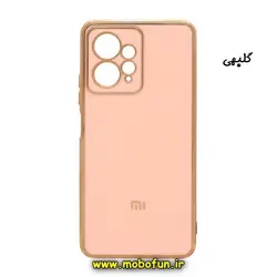 قاب گوشی Redmi Note 12 4G شیائومی طرح ژله ای مای کیس گلد لاین دور طلایی محافظ لنز دار گلبهی کد 14
