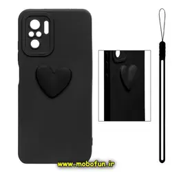 قاب گوشی Redmi Note 10 4G - Redmi Note 10S - Poco M5S شیائومی سیلیکونی قلبی برجسته محافظ لنزدار مشکی به همراه بند سیلیکونی کد 471