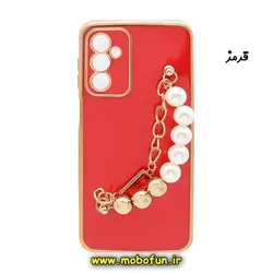 قاب گوشی Galaxy A14 4G - Galaxy A14 5G سامسونگ طرح مای کیس گلد لاین لاکچری دستبندی کارتیر مرواریدی محافظ لنز دار قرمز کد 155