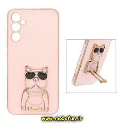 قاب گوشی Galaxy A34 5G سامسونگ طرح ژله ای سگ بولداگ مای کیس گلد لاین دور طلایی محافظ لنز دار گلبهی کد 121