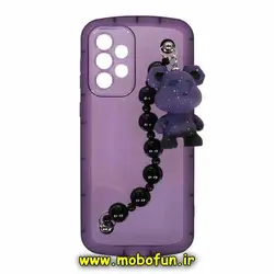 قاب گوشی Galaxy A53 5G سامسونگ طرح ژله ای شفاف بالشتی عروسکی خرسی KAWS محافظ لنز دار دستبندی بنفش کد 640