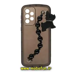 قاب گوشی Galaxy A33 5G سامسونگ طرح ژله ای شفاف بالشتی عروسکی سگ بولداگ محافظ لنز دار دستبندی مشکی کد 454