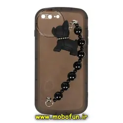 قاب گوشی iPhone 7 Plus - iPhone 8 Plus آیفون طرح ژله ای شفاف بالشتی عروسکی سگ بولداگ محافظ لنز دار دستبندی مشکی کد 434