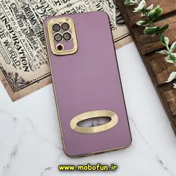 قاب گوشی Galaxy A12 - Galaxy M12 - Galaxy F12 سامسونگ طرح ژله ای دبل متال مای کیس مگ سیف Magsafe گلد لاین دور طلایی محافظ لنز دار شیشه ای بنفش کد 1181