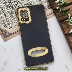 قاب گوشی Galaxy A12 - Galaxy M12 - Galaxy F12 سامسونگ طرح ژله ای دبل متال مای کیس مگ سیف Magsafe گلد لاین دور طلایی محافظ لنز دار شیشه ای مشکی کد 1177