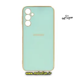 قاب گوشی Galaxy A24 4G سامسونگ طرح ژله ای مای کیس گلد لاین دور طلایی محافظ لنز دار سبزآبی کد 69