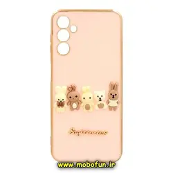 قاب گوشی Galaxy A14 4G - Galaxy A14 5G سامسونگ طرح ژله ای مای کیس گلد لاین دور طلایی عروسکی سه بعدی محافظ لنز دار صورتی کد 217