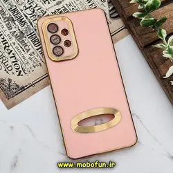 قاب گوشی Galaxy A53 5G سامسونگ طرح ژله ای دبل متال مای کیس مگ سیف Magsafe گلد لاین دور طلایی محافظ لنز دار شیشه ای گلبهی کد 655