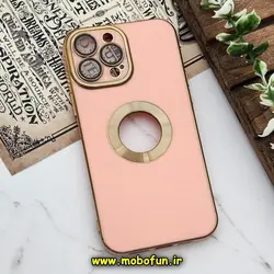 قاب گوشی iPhone 13 Pro Max آیفون طرح ژله ای دبل متال مای کیس مگ سیف Magsafe گلد لاین دور طلایی محافظ لنز دار شیشه ای گلبهی کد 524