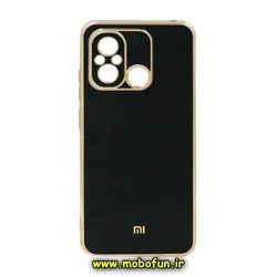 قاب گوشی Redmi 12C - Poco C55 - Redmi 11A شیائومی طرح ژله ای مای کیس گلد لاین دور طلایی محافظ لنز دار مشکی کد 100