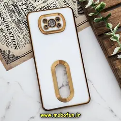 قاب گوشی Poco X3 NFC - Poco X3 Pro شیائومی طرح ژله ای دبل متال مای کیس مگ سیف Magsafe گلد لاین دور طلایی محافظ لنز دار شیشه ای سفید کد 1376